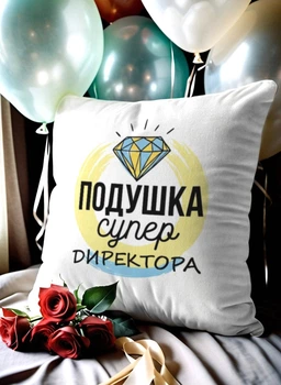 Подушка плюшева 32×32 см з принтом «Подушка супер директора» — подарунок для директора