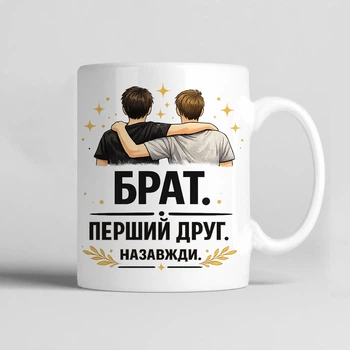 Чашка керамічна біла 330 мл з принтом "Брат. Перший друг назавжди" на подарунок брату