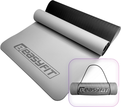 Коврик для йоги и фитнеса EasyFit TPE+TC 183x61x0.6 см ECO-Friendly двухслойный каремат EF-1924-GYBK Серый с черным (56002482)