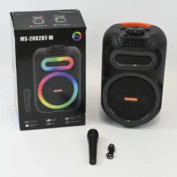 Bluetooth колонка MS-2082BT-W, портативна колонка з мікрофоном, караоке колонка Bluetooth, бездротова акустика, колонка з LED підсвіткою, колонка з USB AUX FM, музична колонка для дому, колонка для вечірок, портативна караоке система, Bluetooth