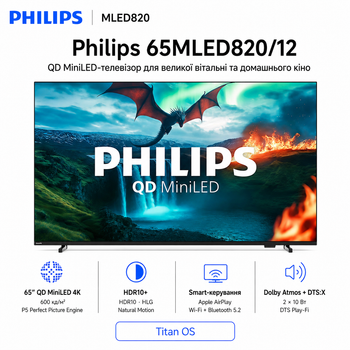 Телевизор Philips 65MLED820/12 65" QD MiniLED 4K UHD Titan OS LAN Wi-Fi Black