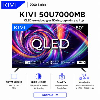 Телевизор KIVI 50U7000MB 50" QLED 4K UHD Android TV LAN Wi-Fi Black