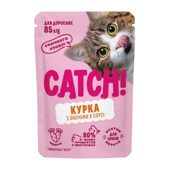 Корм влажный Catch! для взрослых кошек с курицей и овощами в соусе 85 г