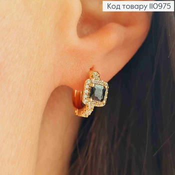 Серьги кольца с черным квадратным камнем, диаметр 1,3см, XUPING 18K