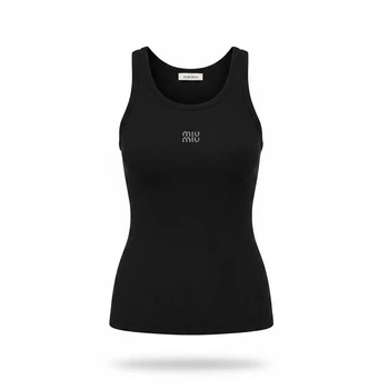 Жіноча майка Miu Miu Anagram у рубчик, чорна розмір М (MM24003.6M)