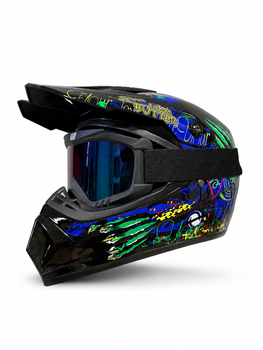 Мотошлем кроссовый Enduro S (55–56 см) VIRTUE DOT с очками для эндуро, мотокросса, квадроцикла, ATV, мопеда, скутера, электросамоката и электровелосипеда