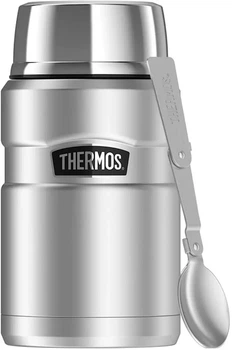 Пищевой термоконтейнер Thermos 710 с ложкой для походов, нержавеющая сталь, широкое горлышко Silver