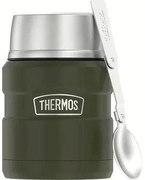 Термоконтейнер харчовий Thermos 470 Olive з ложкою, широка горловина, нержавіюча сталь