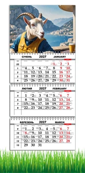 Календарь настенный квартальный на 2027 год на три пружины, Apriori, год Козы, символ года Коза, 29,7х61см , 20 вид