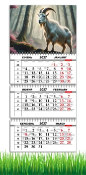 Календарь настенный квартальный на 2027 год на три пружины, Apriori, год Козы, символ года Коза, 29,7х61см , 32 вид