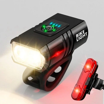 Комплект велосипедных фонарей Bike Light BK-02 Pro: Аккумуляторная LED велофара + Задний стоп-сигнал