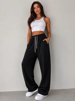 Стильные комфортные женские широкие брюки oversize Чорний, 48-52