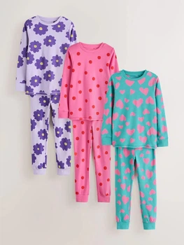 Набір дитячих бавовняних піжам Next Snuggle 3 комплекти, Рожево-бірюзовий штампований принт (Y12873-110-116)
