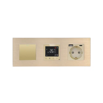 Терморегулятор электронный WALLPAD программируемый с Wi-Fi и USB A+C золото алюминий