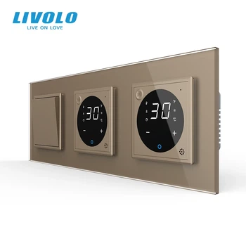 Терморегулятор електронний LIVOLO для теплої підлоги 223х80 мм золото скло