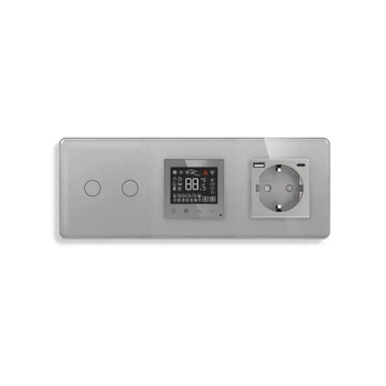 Терморегулятор ELIOS программируемый для теплого пола с USB A+C 20 Вт закаленное стекло серый