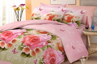 Комплект постельного белья "Flowers Pink" евро полиестер 200х220 см