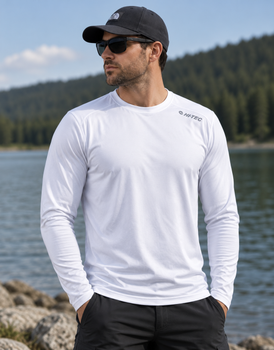 Білий чоловічий лонгслів HI-TEC UPF 30 SUN SHIRT сонцезахисний потовідводний спортивний Розмір L