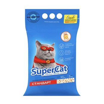 Древесный наполнитель для кошачьего туалета SuperCat Стандарт 3 кг (синий), впитывающие гранулы 6 мм из хвойных пород дерева СуперКет для кошек (3550)