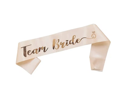 Стрічка атласна весільна для подруг нареченої Team Bride рожеве золото 1шт (5297)