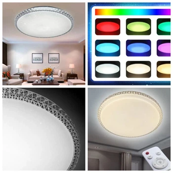 Светодиодная круглая люстра на потолок SMART RGB (разноцветная) + 3000-6000K 55Вт с пультом, накладная