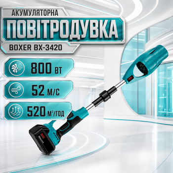 Аккумуляторная воздуходувка Boxer BX-3420, 48 В, для уборки листьев, пыли и садового мусора