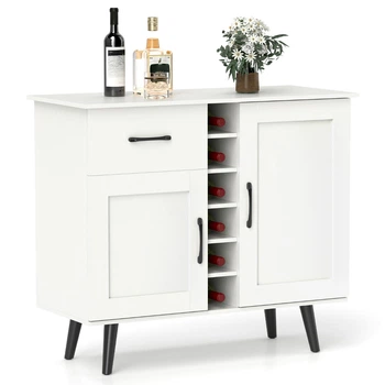 Винная тумба Costway с боковой секцией для бутылок, 90×40×79 см, белая