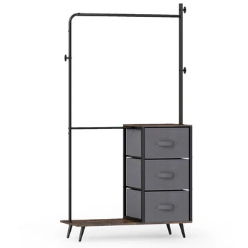Вешалка-стеллаж для одежды с 4 тканевыми ящиками и полками 95×40×175 см, черный + графитово-серый