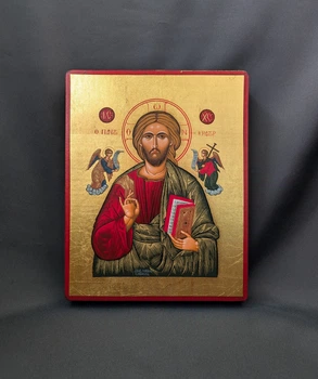 Писаная греческая Икона Пантократора Иисуса Христа 15×19 см