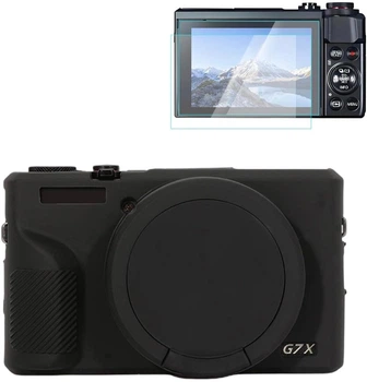 Комплект Чехол / Защитное Стекло для фотокамеры Canon g7x Mark III Силиконовый Черный