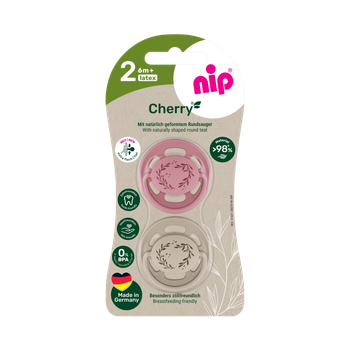 Пустышка латексная круглая для детей от 6 месяцев NIP Cherry арт. 38879-51 2 шт. коралловый/бежевый
