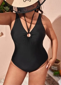 Слитный купальник FS Plus Size 4XL с декоративным кольцом Черный (10084)