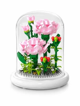 Конструктор букет квітів світильник нічник Квіти в колбі Гвоздика Carnation з підсвіткою Led 770 міні-деталей на батарейках