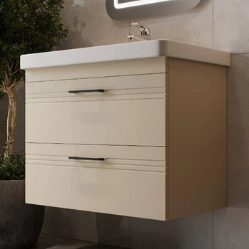 Тумба Devit Urbanis 454080BE 80 см з раковиною та чорними ручками, бежева