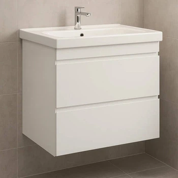 Тумба Devit Frame 753080W 80 см з раковиною та сифоном, біла глянцева