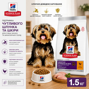 Сухий корм при чутливому шлунку та шкірі Hill’s Science Plan Adult Sensitive Stomach Skin Small & MIni з куркою 1.5 кг