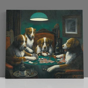 Інтер'єрна картина Собаки грають у покер, Кассій Кулідж, Cassius Coolidge, Dogs Playing Poker, інтер'єрний декор, 50×60 см (id1001)