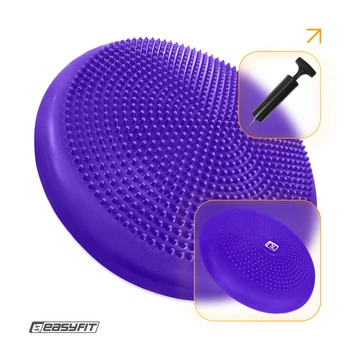 Подушка EasyFit 33 см фиолетовая с насосом YL-PMB-V (Балансировочная массажная с шипами, сенсомоторный массажный балансировочный диск для баланса и массажа)