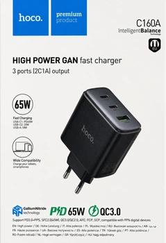 Сетевое Зарядное Устройство Hoco C160A 2USB-C/1USB QC/PD65W Черное