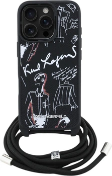 Etui na smartfon Karl Lagerfeld Crossbody Grained Pattern & Logo do Apple iPhone 16 Pro Max Black (KLHCP16XPGGRMPCK)