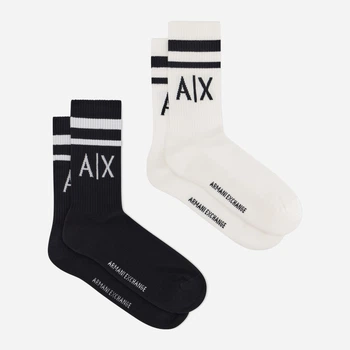 Набір чоловічих шкарпеток з широкою резинкою високих бавовняних Armani Exchange 943012245 L/XL 2 шт Чорний/Білий (1160806414)