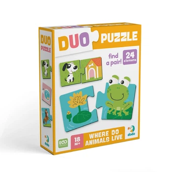 Пазл Dodo DUO Звірята та їх домівки – дитячий пазл 18м+ для малюків
