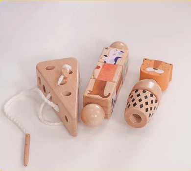 Montessori набір 3 в 1 — шнурівка Сир, викрутка Тигр та перший пазл