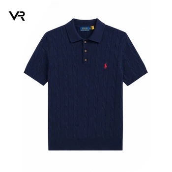 Чоловіче трикотажне поло Polo Ralph Lauren M темно-синє фактурної в'язки з коротким рукавом
