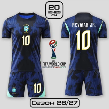 Футбольная форма Неймар (Neymar Jr) №10 Бразилия 26/27 детская и подростковая 20 (115-125см) выездная темно-синяя
