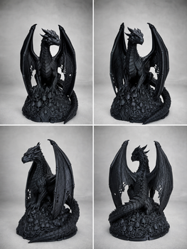 Статуетка темний дракон Necro Dragon на троні з черепів. Aivory