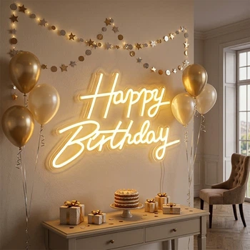 Светодиодная (LED) неоновая вывеска "Happy Birthday", от USB, оранжевая, 40*27 см (9318-005)