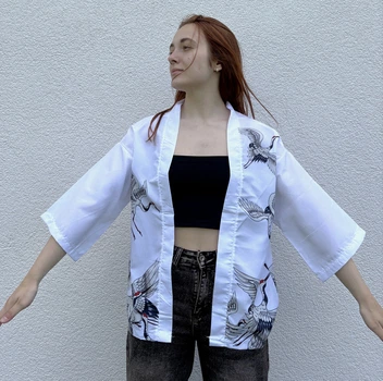 Накидка з японським принтом «Граційні журавлі» One size білий (50r030)