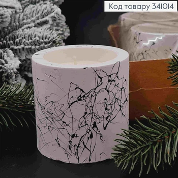 Cвічка стакан (гіпс), Білого кольору з Чорною павутинкою, 80*80*80мм, 18год/горіння, JUNIOR CANDALE