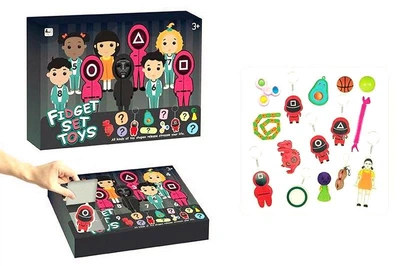 Адвент календарь с игрушками антистресс Игра в кальмара Fidget Set Toys 697-010 в коробке 30*22*5,5 см